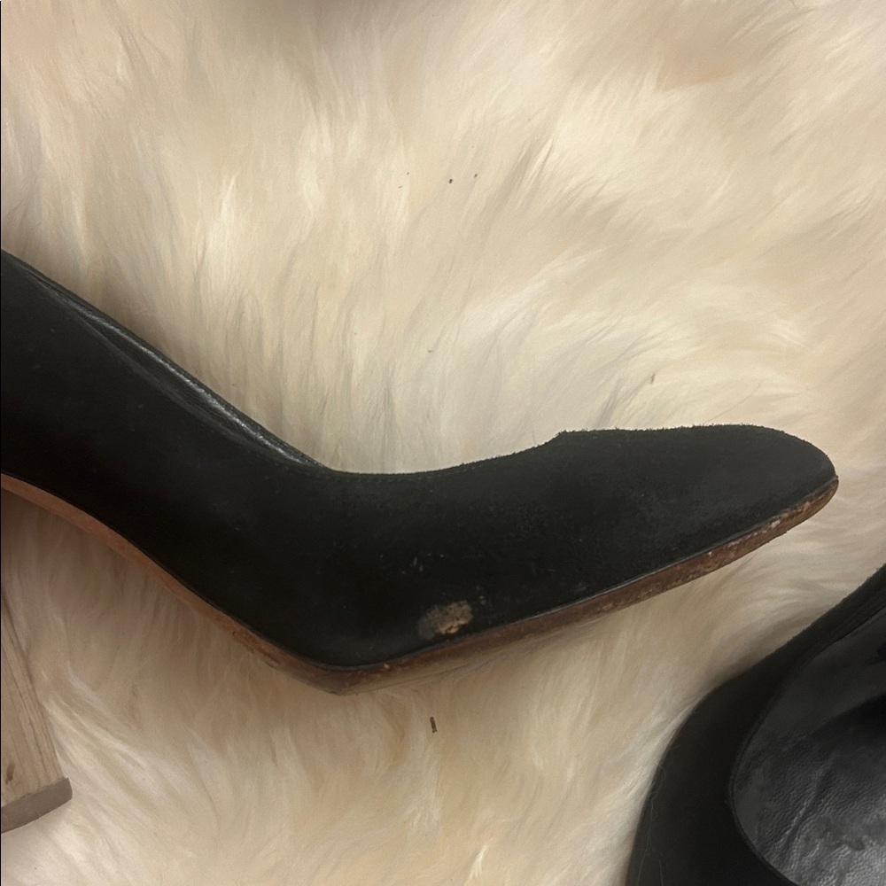 Jimmy Choo Black Suede and Tan Block Heel Pumps Sz 37 - Picture 4 of 7